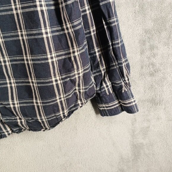 BASICS Men's Plaid Shirt (not flannel) Long Sleeve Navy Blue Size M Slim Fit - Picture 7 of 12